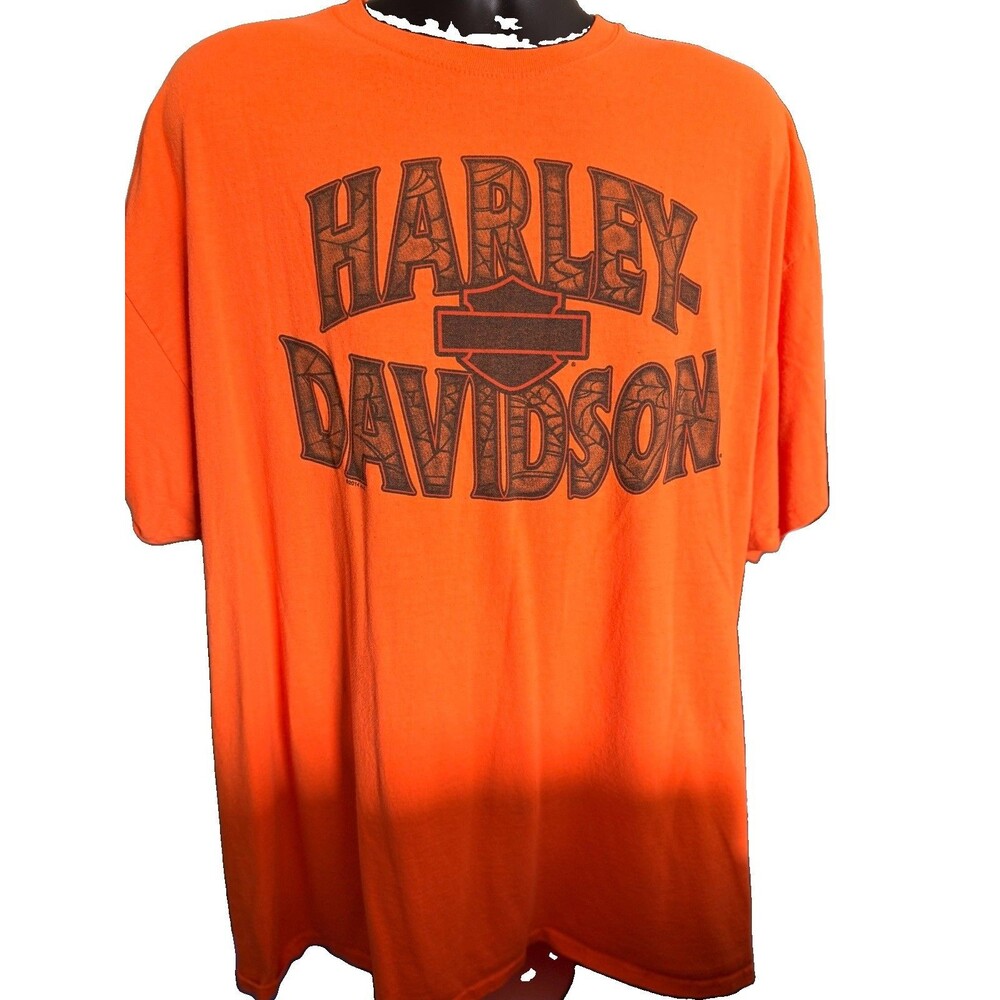 Harley Davidson Men’s Orange Spider Webs T-Shirt Wildcat Harley SZ 3XL